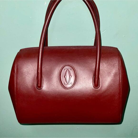 Cartier Vintage Leather Handbag Must De Cartier Bordeaux Burgundy Color - Picture 15 of 15